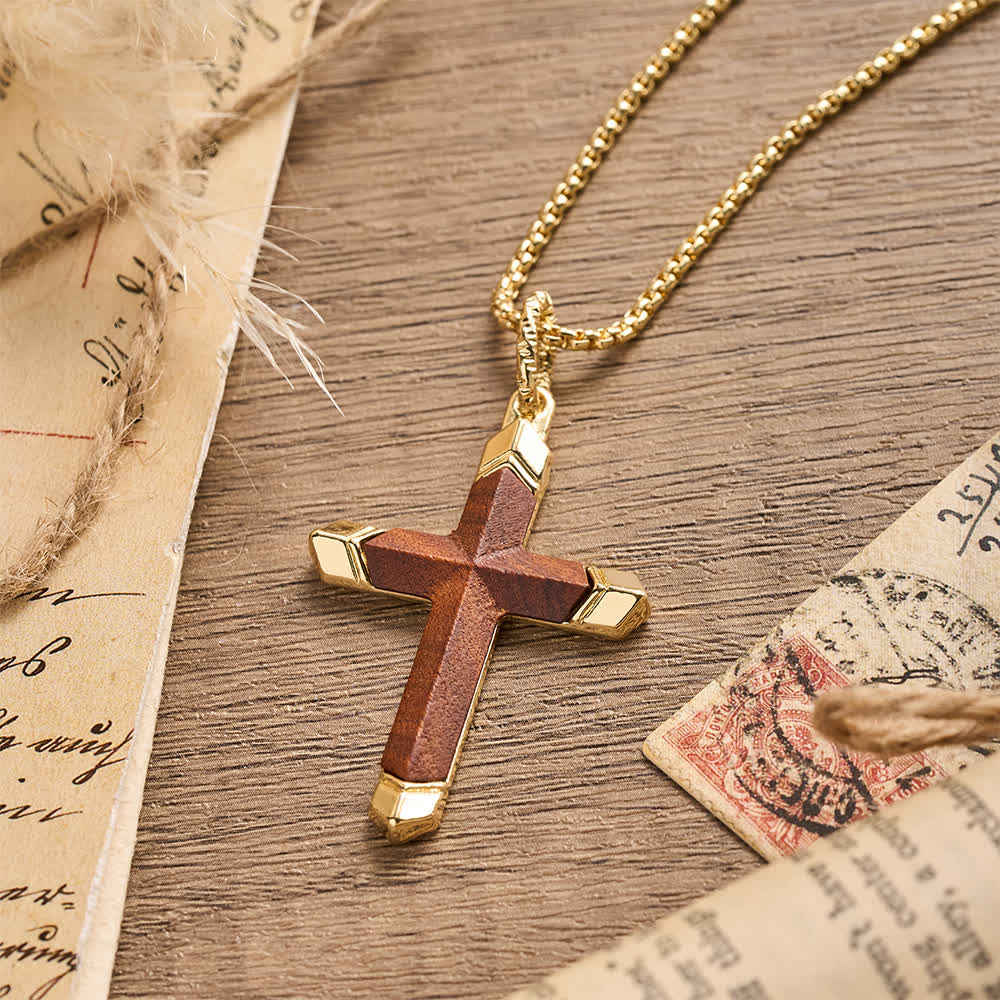 Christianartworkshop Two-Tone Stainless Steel Inlaid Solid Wood Cross Pendant Box Chain Necklace - image 19