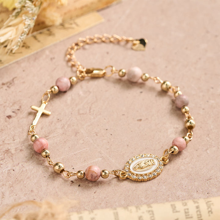 Christianartworkshop Our Lady Oval Plaque Cross Natural Stone Adjustable Bracelet: Personalized Emblem of Steadfast Heavenly Faith - image 8