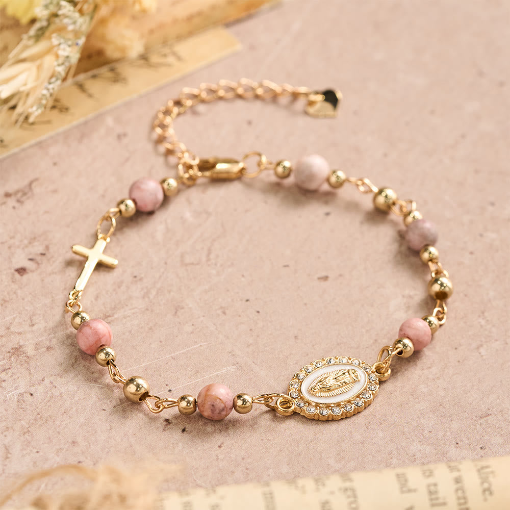 FREE Today: Our Lady Oval Plaque Cross Natural Stone Adjustable Bracelet: Personalized Emblem of Steadfast Heavenly Faith - image 8