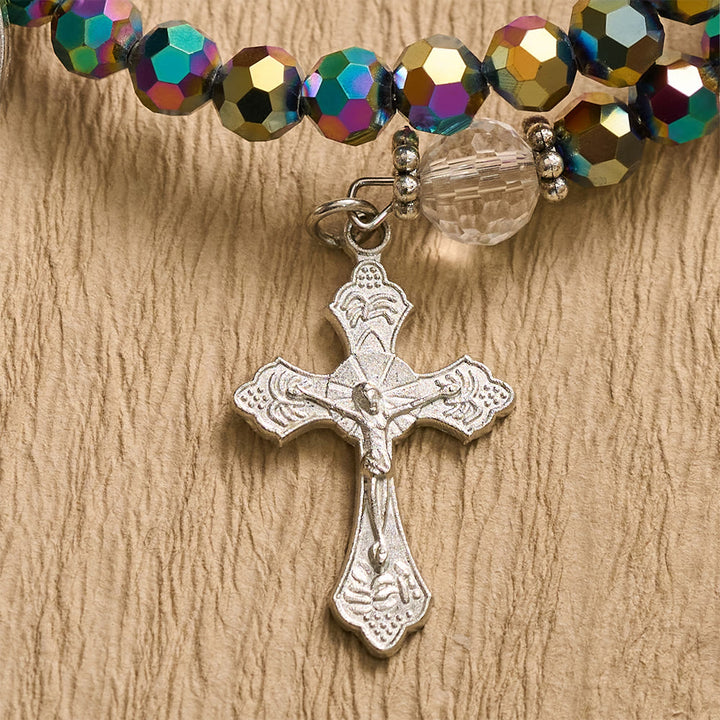 Christianartworkshop Faceted Bead Virgin Mary Medal Crucifix Wrap Bracelet: Personalized Emblem of Steadfast Heavenly Faith - image 4