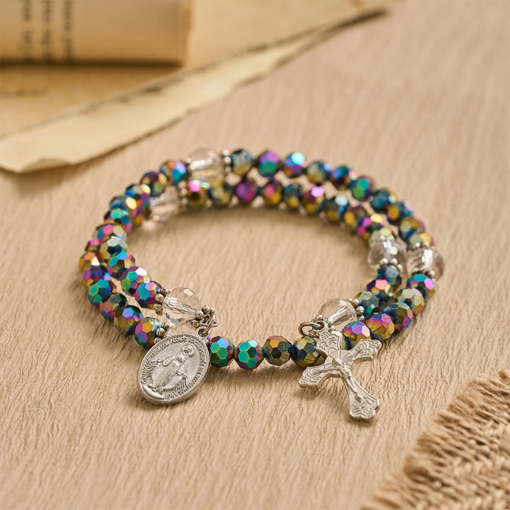 FREE Today: Faceted Bead Virgin Mary Medal Crucifix Wrap Bracelet: Personalized Emblem of Steadfast Heavenly Faith - image 2