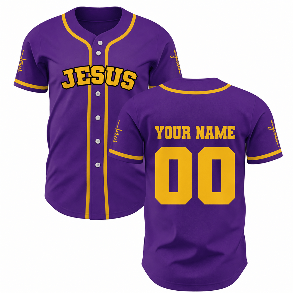 Christianartworkshop Classic Jesus Personalized Sportswear Unisex Custom Baseball Jersey - Purple - 5XL - Name & Number Customized - image 29