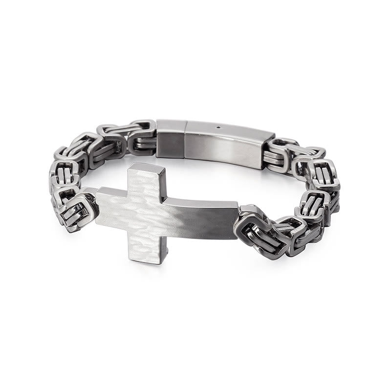 Christianartworkshop Hammered Texture Flat Cross Wrist Bracelet: Personalized Emblem of Steadfast Heavenly Faith - Silver - image 5
