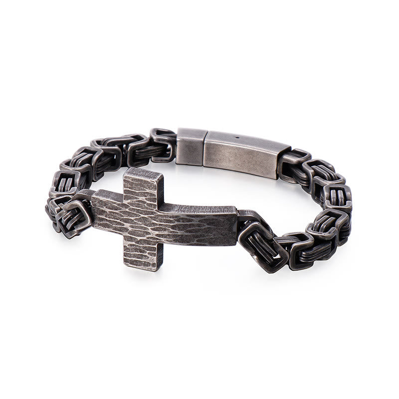 Christianartworkshop Hammered Texture Flat Cross Wrist Bracelet: Personalized Emblem of Steadfast Heavenly Faith - Grey - image 6