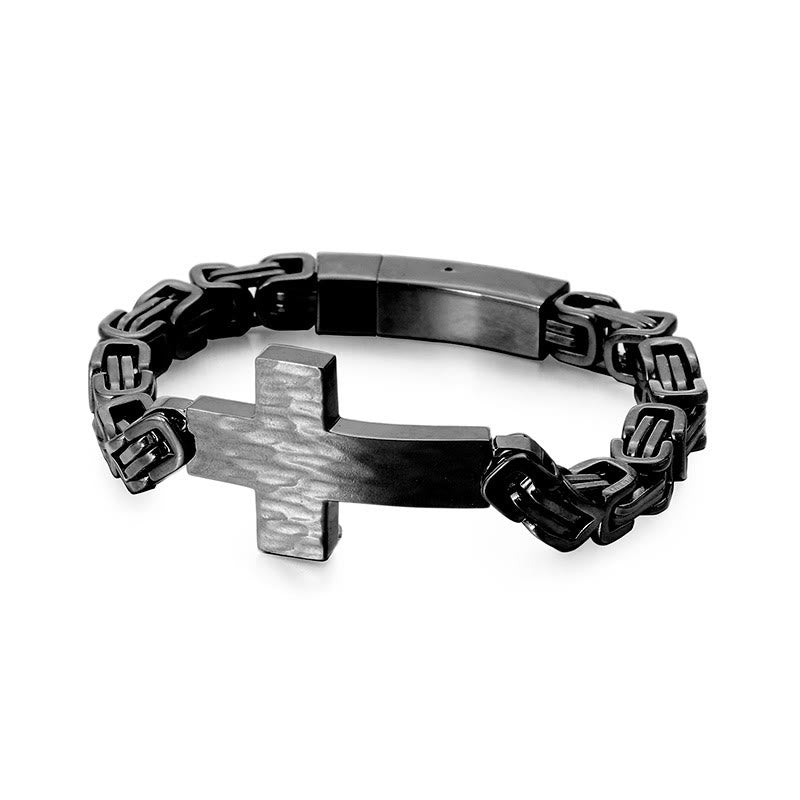 Christianartworkshop Hammered Texture Flat Cross Wrist Bracelet: Personalized Emblem of Steadfast Heavenly Faith - Black - image 4