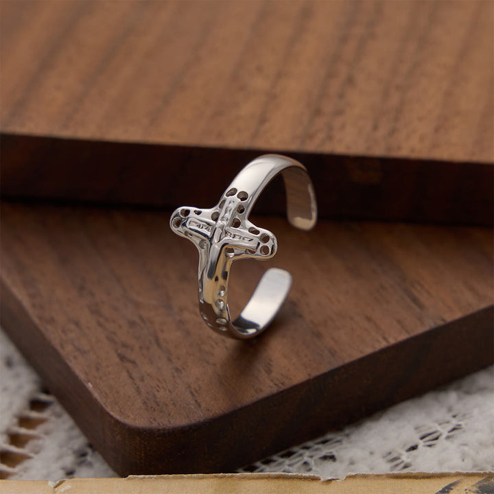 Christianartworkshop Hollow Outline Crucifix Adjustable Open Ring: Personalized Emblem of Steadfast Heavenly Faith - image 5