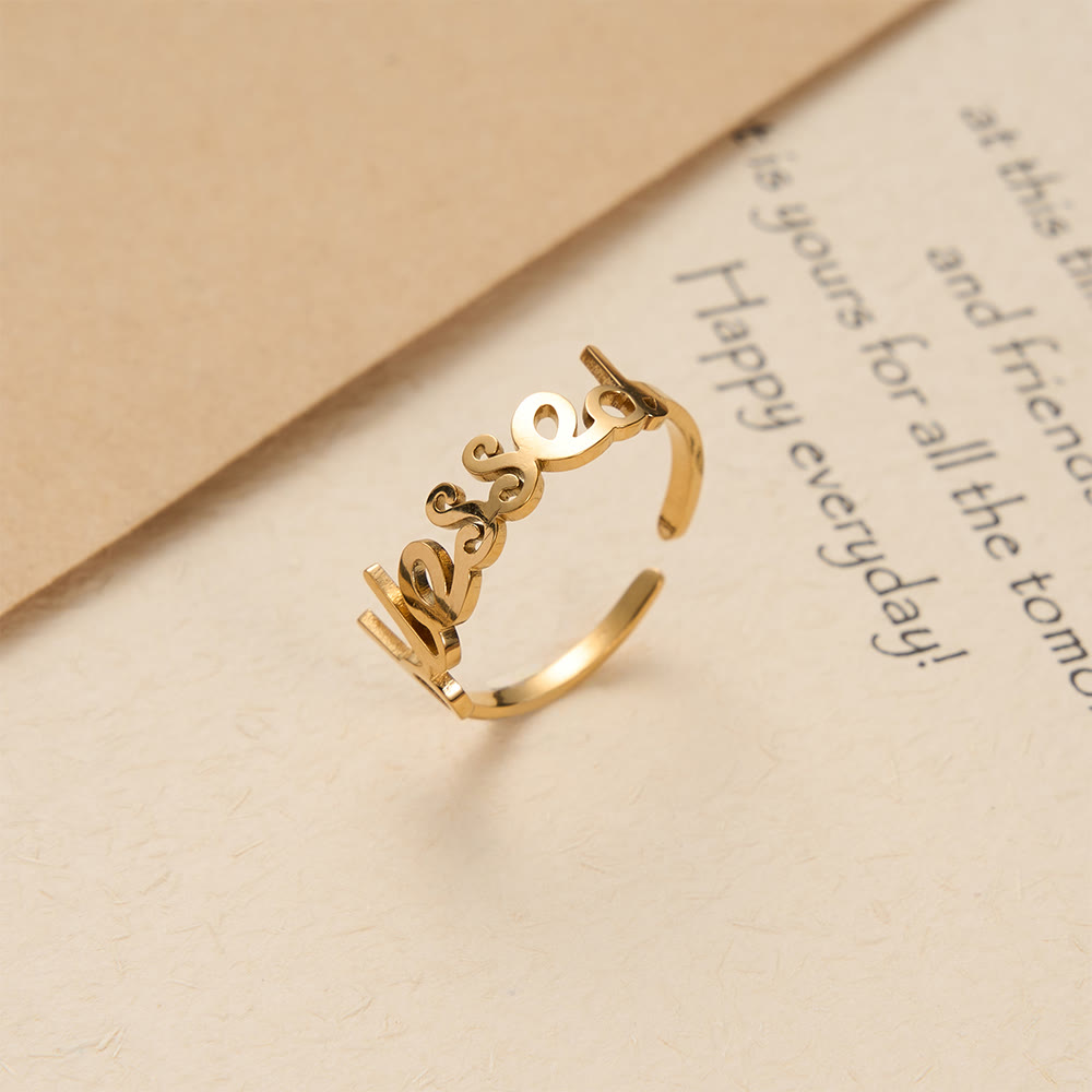 Christianartworkshop Cursive Blessed Word Open Adjustable Ring: Personalized Emblem of Steadfast Heavenly Faith - image 2