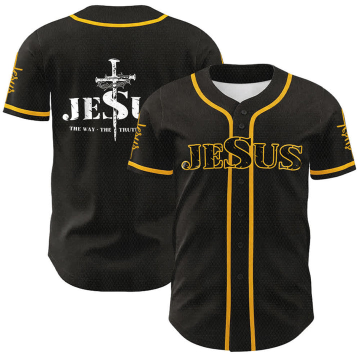 Christianartworkshop Jesus Cross Nail and Crown of Thorns Baseball Jersey - Golden - 5XL - image 0
