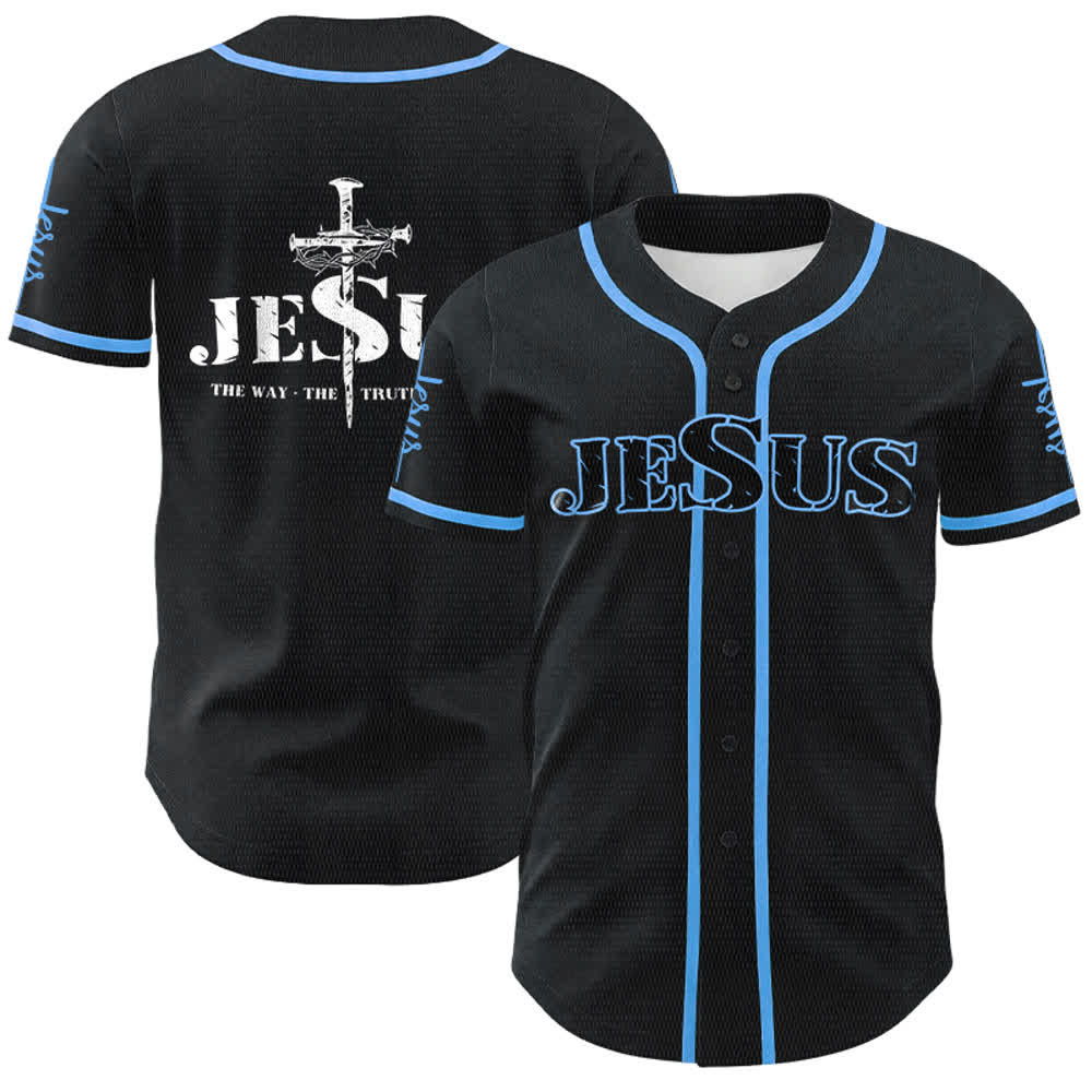 Christianartworkshop Jesus Cross Nail and Crown of Thorns Baseball Jersey - Sky Blue - 5XL - image 16