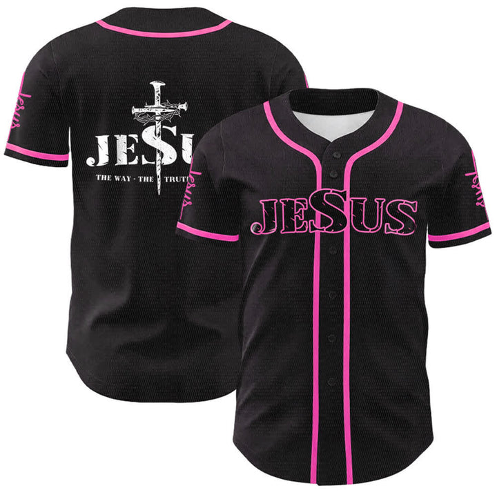 Christianartworkshop Jesus Cross Nail and Crown of Thorns Baseball Jersey - Pink - 5XL - image 19