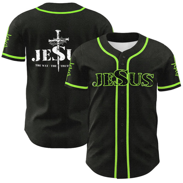 Christianartworkshop Jesus Cross Nail and Crown of Thorns Baseball Jersey - Green - 5XL - image 22