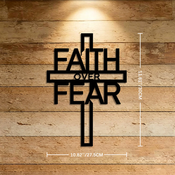 Christianartworkshop Faith Over Fear Hollow Letter Cross Metal Wall Decor: Timeless Emblem of Sacred Redemptive Grace - 10.82''*11.81''*0.04''/27.5cm*30cm*0.1cm - image 4