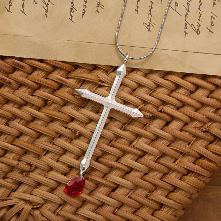 Christianartworkshop Sword Cross Necklace with Red Zircon Drop: A Sacred Keepsake for Believers - image 1