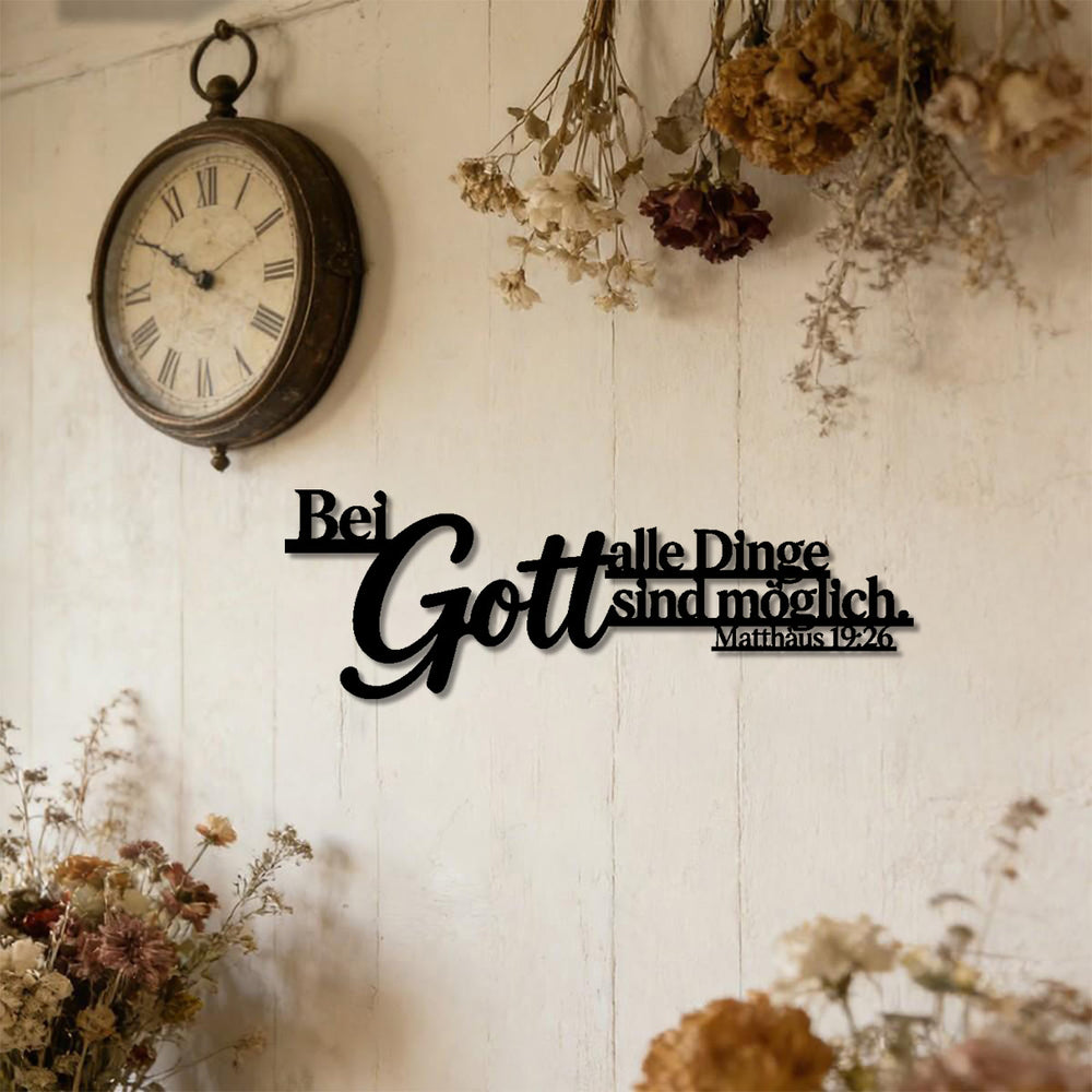 Christianartworkshop Oversized Flourish Gott Script Matthew 19:26 German Scripture Metal Wall Decor: Timeless Emblem of Sacred Redemptive Grace - image 1
