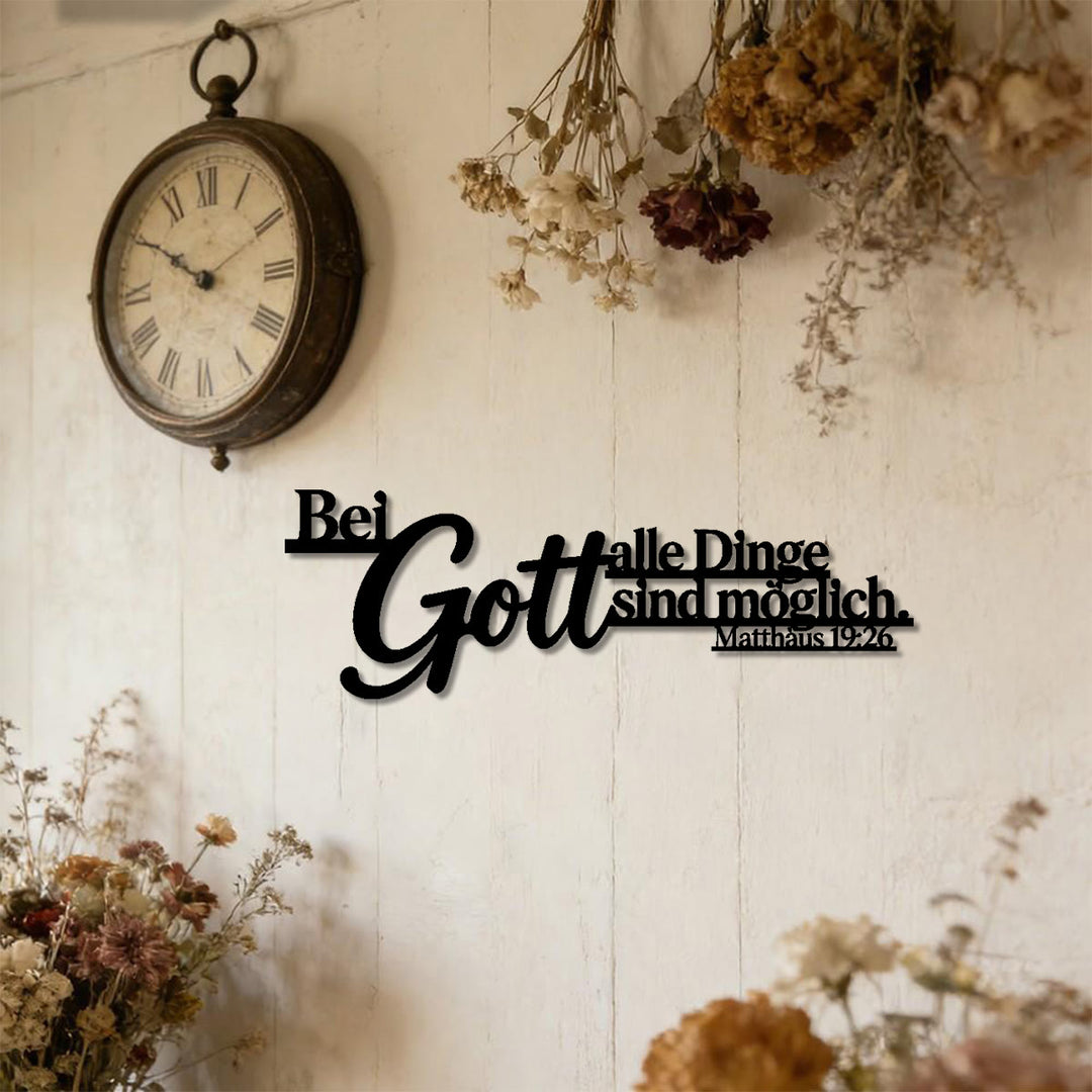 Christianartworkshop Oversized Flourish Gott Script Matthew 19:26 German Scripture Metal Wall Decor: Timeless Emblem of Sacred Redemptive Grace - image 1