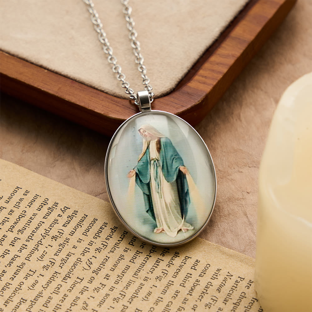 Christianartworkshop Pray Virgin Mary Blessed Pendant Miraculous Medal Necklace - Blessed Mother Mary - image 0