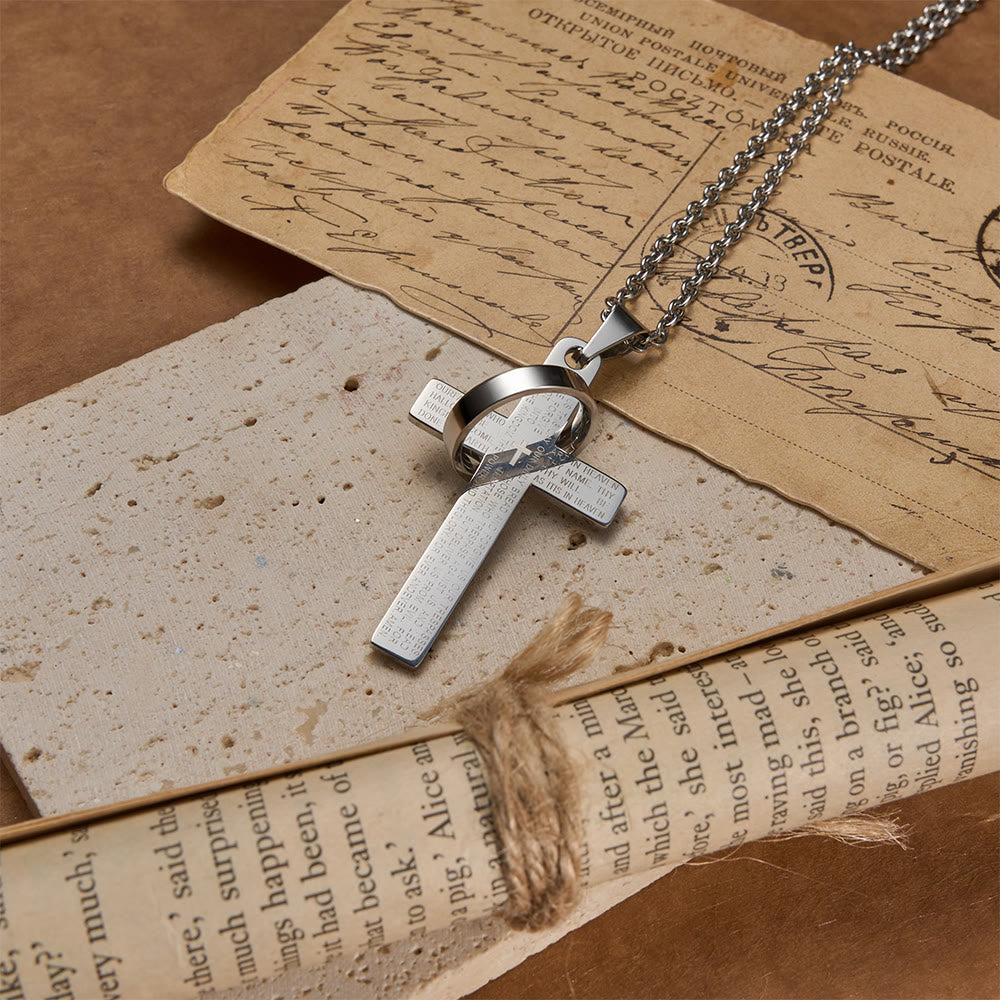 Christianartworkshop Lord’s Prayer Engraved Cross Pendant Necklace with Spinning Ring - image 9