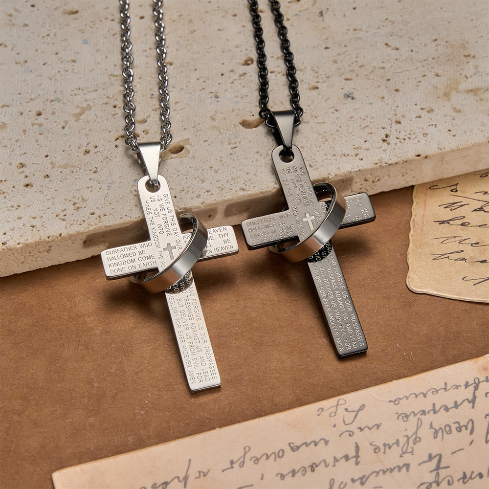 FREE Today: Lord’s Prayer Engraved Cross Pendant Necklace with Spinning Ring - image 3