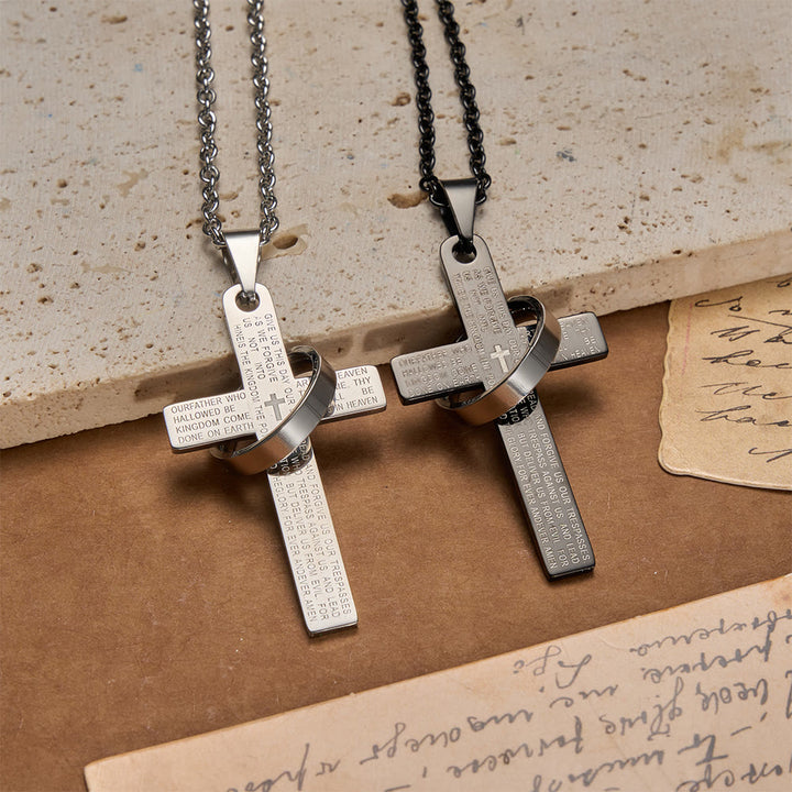 FREE Today: Lord’s Prayer Engraved Cross Pendant Necklace with Spinning Ring - image 3