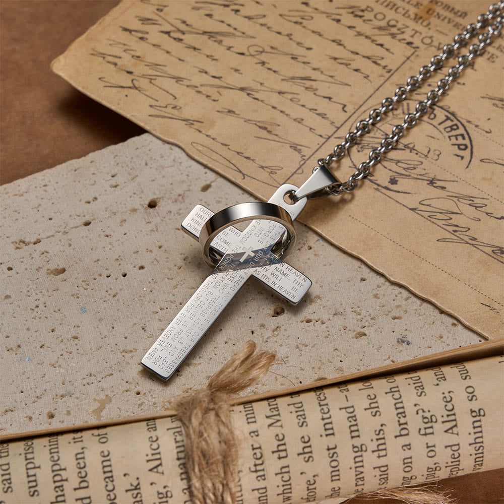 FREE Today: Lord’s Prayer Engraved Cross Pendant Necklace with Spinning Ring - image 7