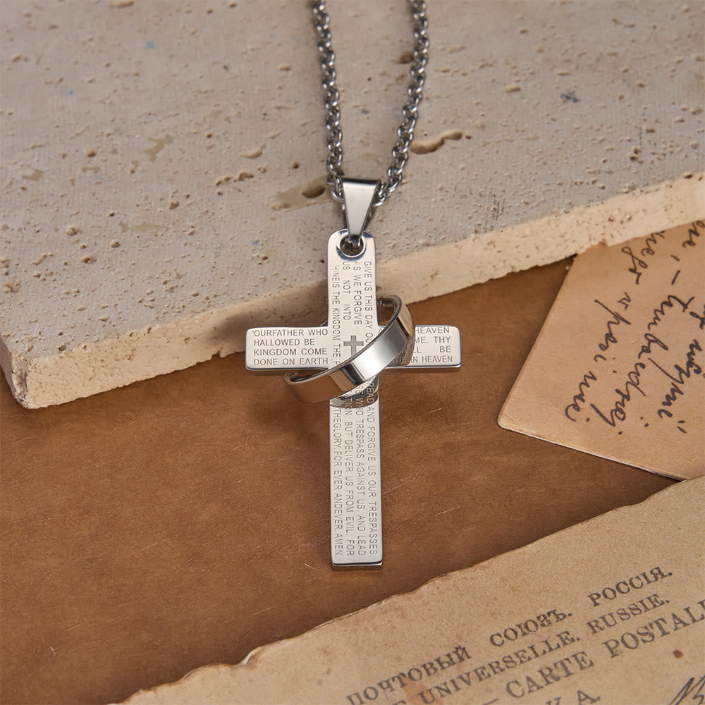 FREE Today: Lord’s Prayer Engraved Cross Pendant Necklace with Spinning Ring - Silver - image 6