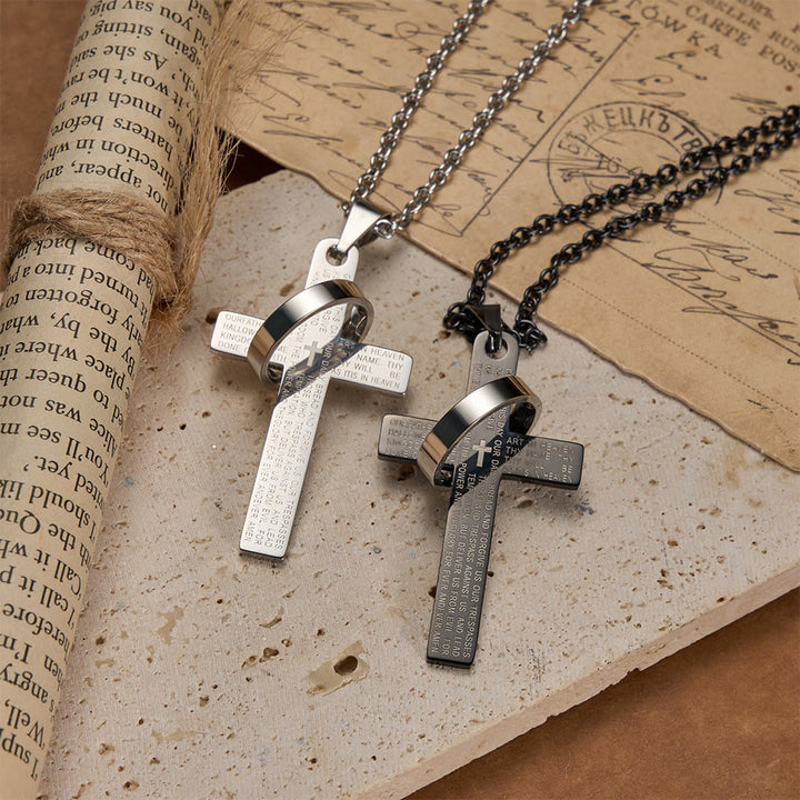 FREE Today: Lord’s Prayer Engraved Cross Pendant Necklace with Spinning Ring - image 2