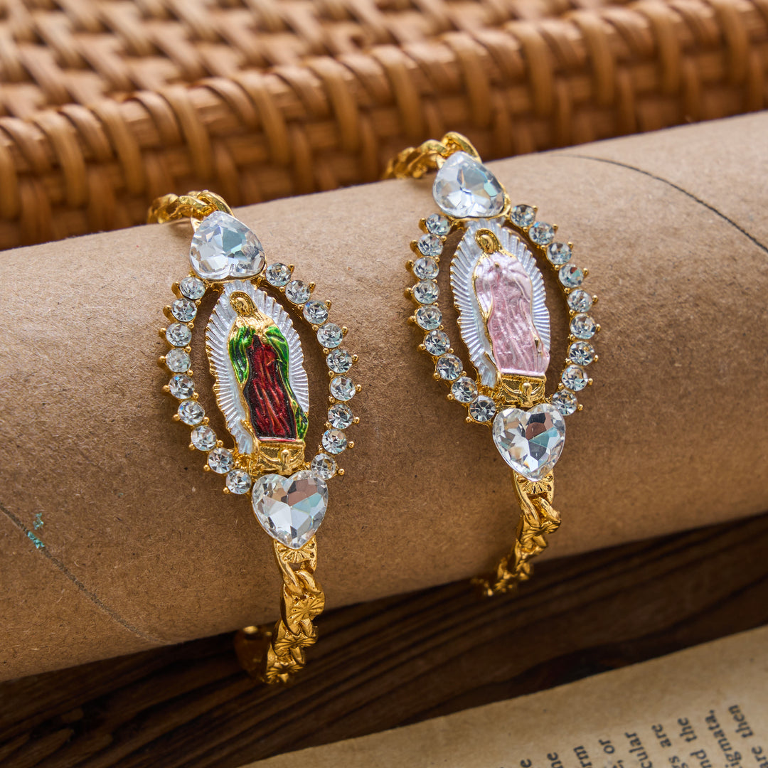 Christianartworkshop Heart Crystal Frame Our Lady of Guadalupe Oval Charm Curb Chain Bracelet: Personalized Emblem of Steadfast Heavenly Faith - image 2