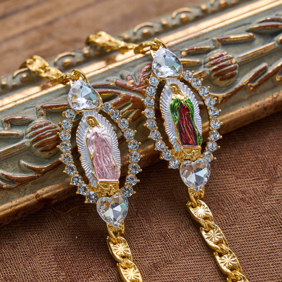 Christianartworkshop Heart Crystal Frame Our Lady of Guadalupe Oval Charm Curb Chain Bracelet: Personalized Emblem of Steadfast Heavenly Faith - image 0
