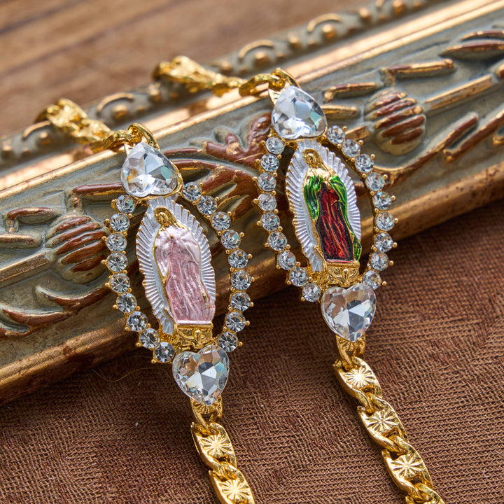 Christianartworkshop Heart Crystal Frame Our Lady of Guadalupe Oval Charm Curb Chain Bracelet: Personalized Emblem of Steadfast Heavenly Faith - image 0