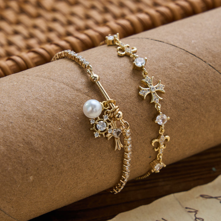 Christianartworkshop Fleur-De-Lis Sacred Cross Charm Bracelet: Personalized Emblem of Gentle Heavenly Peace - image 0