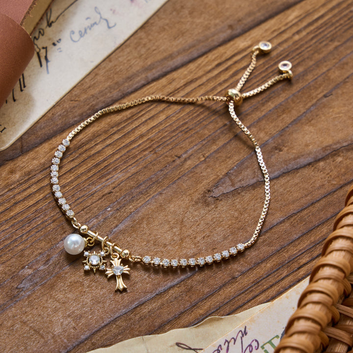 Christianartworkshop Fleur-De-Lis Sacred Cross Charm Bracelet: Personalized Emblem of Gentle Heavenly Peace - Cross%Snowflake - Golden - image 8