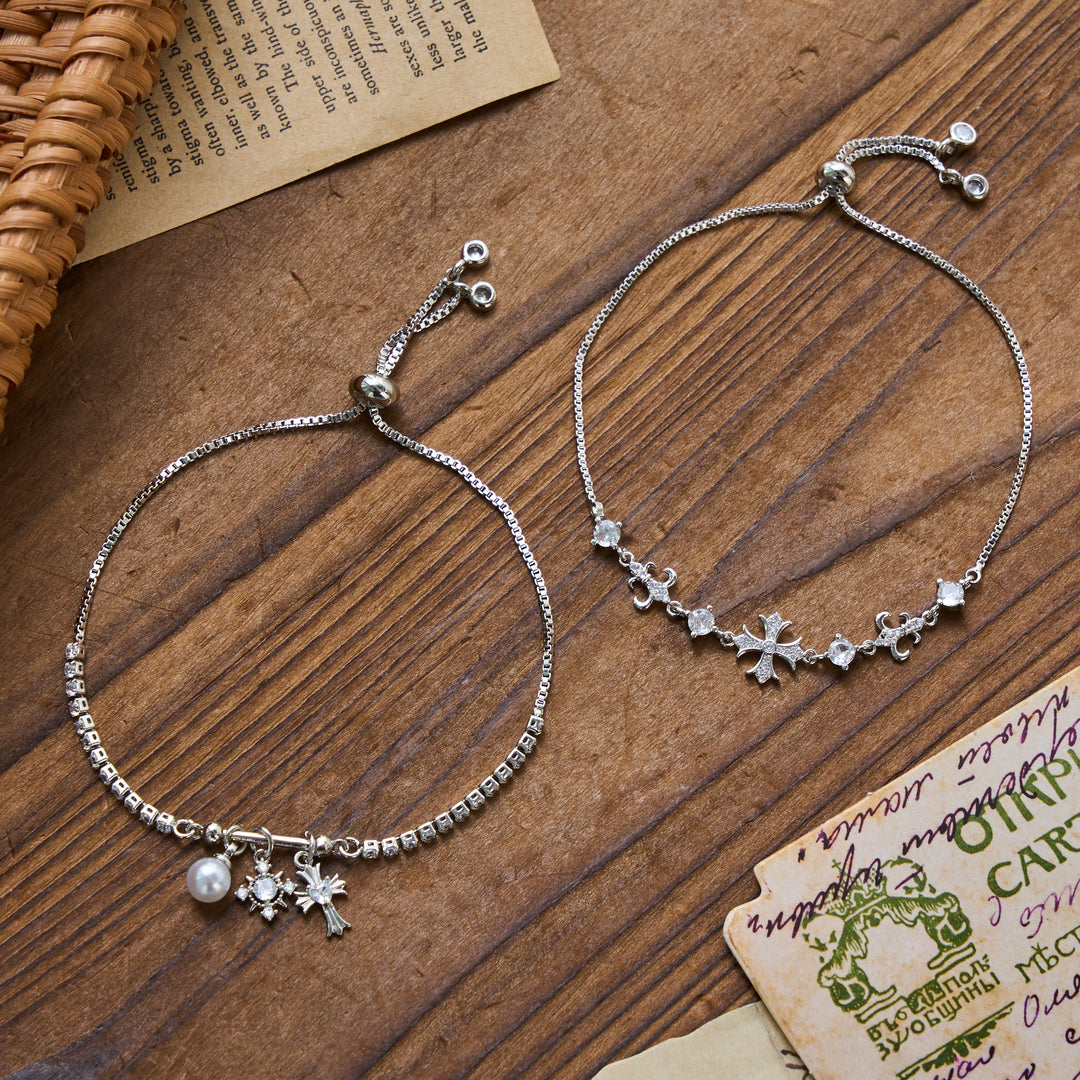 Christianartworkshop Fleur-De-Lis Sacred Cross Charm Bracelet: Personalized Emblem of Gentle Heavenly Peace - Set of 2 - Silver - image 5