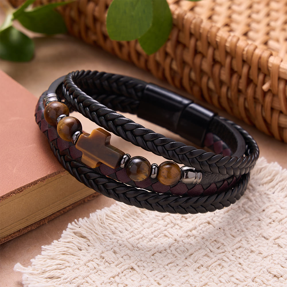 FREE Today: Natural Stone Cross Accent Braided Wrap Bracelet: Personalized Emblem of Abiding Divine Tenderness - Cross&Tiger's Eye - image 4