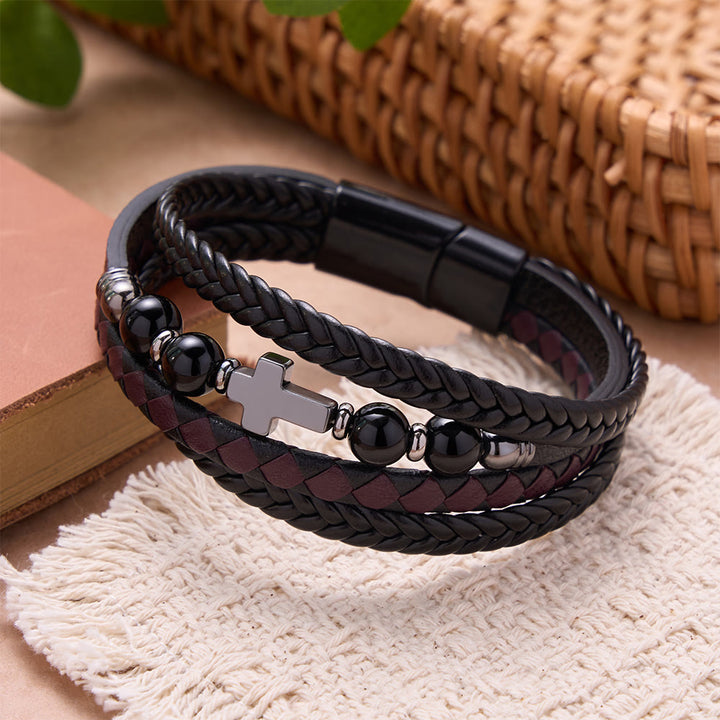 FREE Today: Natural Stone Cross Accent Braided Wrap Bracelet: Personalized Emblem of Abiding Divine Tenderness - Cross&Black Onyx - image 3