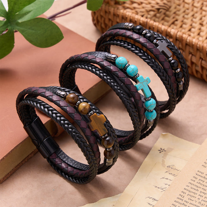 FREE Today: Natural Stone Cross Accent Braided Wrap Bracelet: Personalized Emblem of Abiding Divine Tenderness - image 0