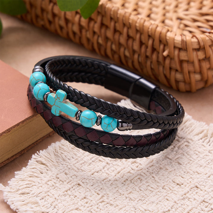 FREE Today: Natural Stone Cross Accent Braided Wrap Bracelet: Personalized Emblem of Abiding Divine Tenderness - Cross&Turquoise - image 6
