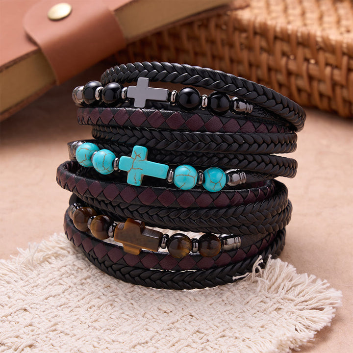 FREE Today: Natural Stone Cross Accent Braided Wrap Bracelet: Personalized Emblem of Abiding Divine Tenderness - image 2