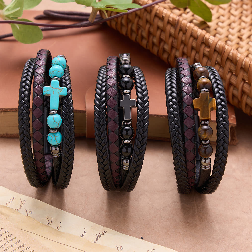 FREE Today: Natural Stone Cross Accent Braided Wrap Bracelet: Personalized Emblem of Abiding Divine Tenderness - image 1