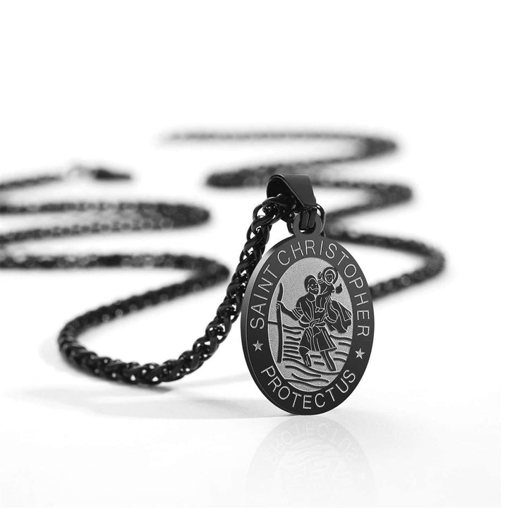 Christianartworkshop Oval Saint Christopher Engraved Medal Wheat Chain Necklace: Timeless Emblem of Gentle Heavenly Guardianship - image 2