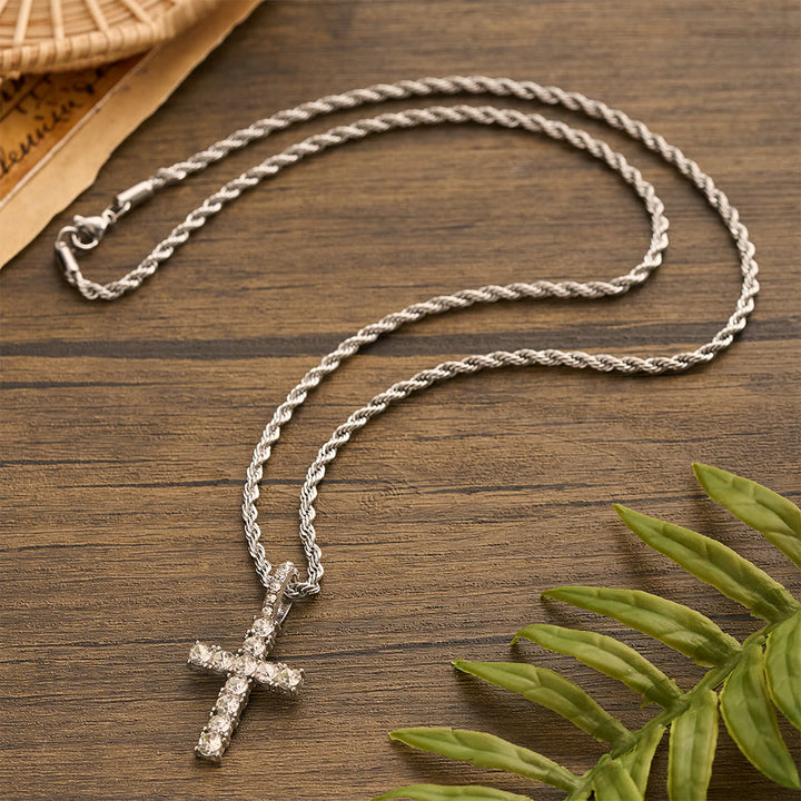 Christianartworkshop Smooth Twist Chain Full Stone Encrusted Cross Necklace: Timeless Emblem of Gentle Heavenly Guardianship - image 7