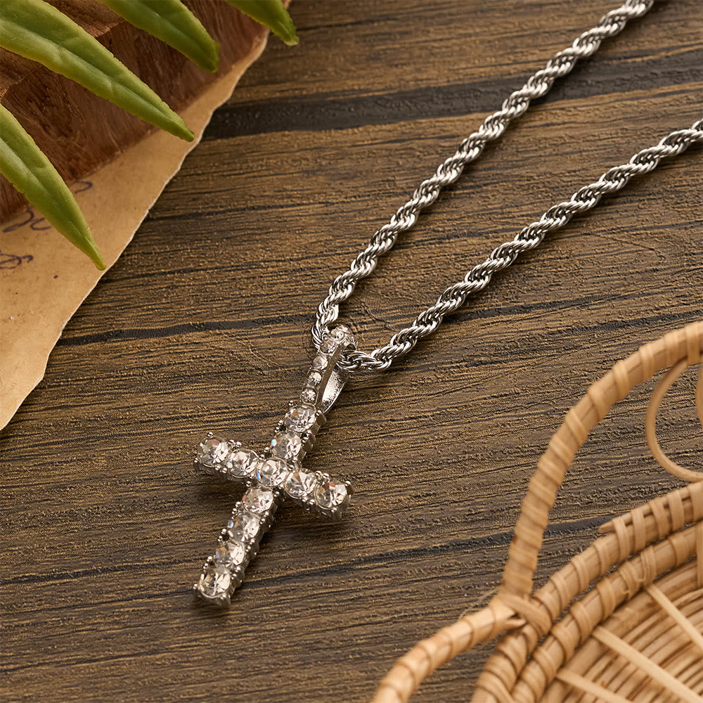 Christianartworkshop Smooth Twist Chain Full Stone Encrusted Cross Necklace: Timeless Emblem of Gentle Heavenly Guardianship - image 6