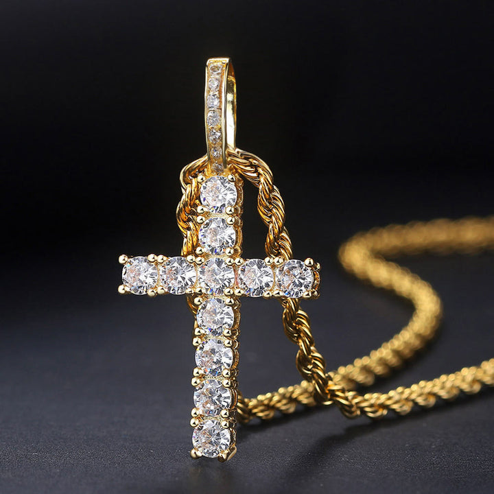 Christianartworkshop Smooth Twist Chain Full Stone Encrusted Cross Necklace: Timeless Emblem of Gentle Heavenly Guardianship - image 0