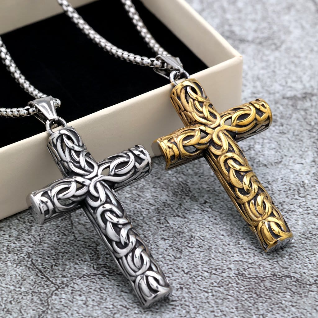 Christianartworkshop Hollow Twisted Knot Relief Cross Pendant Necklace: Timeless Emblem of Gentle Heavenly Guardianship - image 0