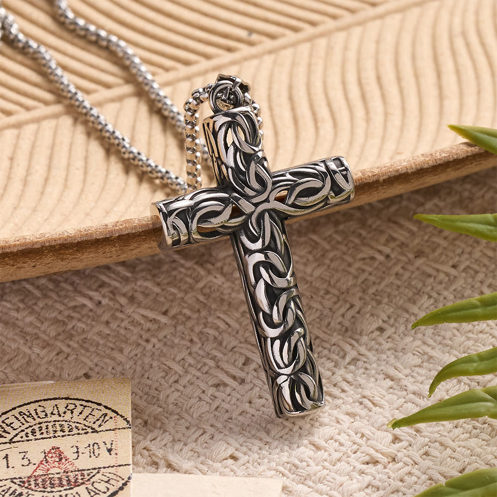 Christianartworkshop Hollow Twisted Knot Relief Cross Pendant Necklace: Timeless Emblem of Gentle Heavenly Guardianship - Silver - image 2