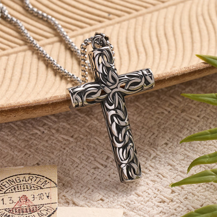 Christianartworkshop Hollow Twisted Knot Relief Cross Pendant Necklace: Timeless Emblem of Gentle Heavenly Guardianship - Silver - image 2