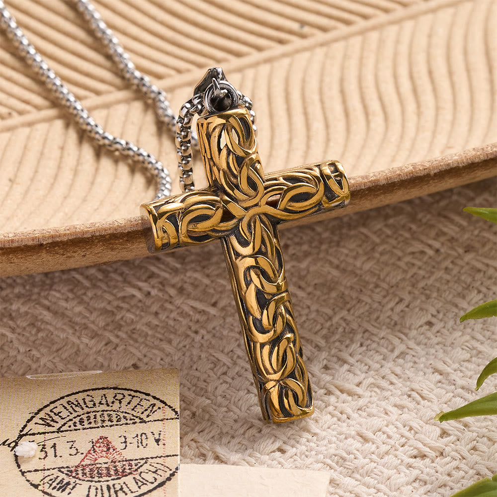 Christianartworkshop Hollow Twisted Knot Relief Cross Pendant Necklace: Timeless Emblem of Gentle Heavenly Guardianship - Golden - image 6