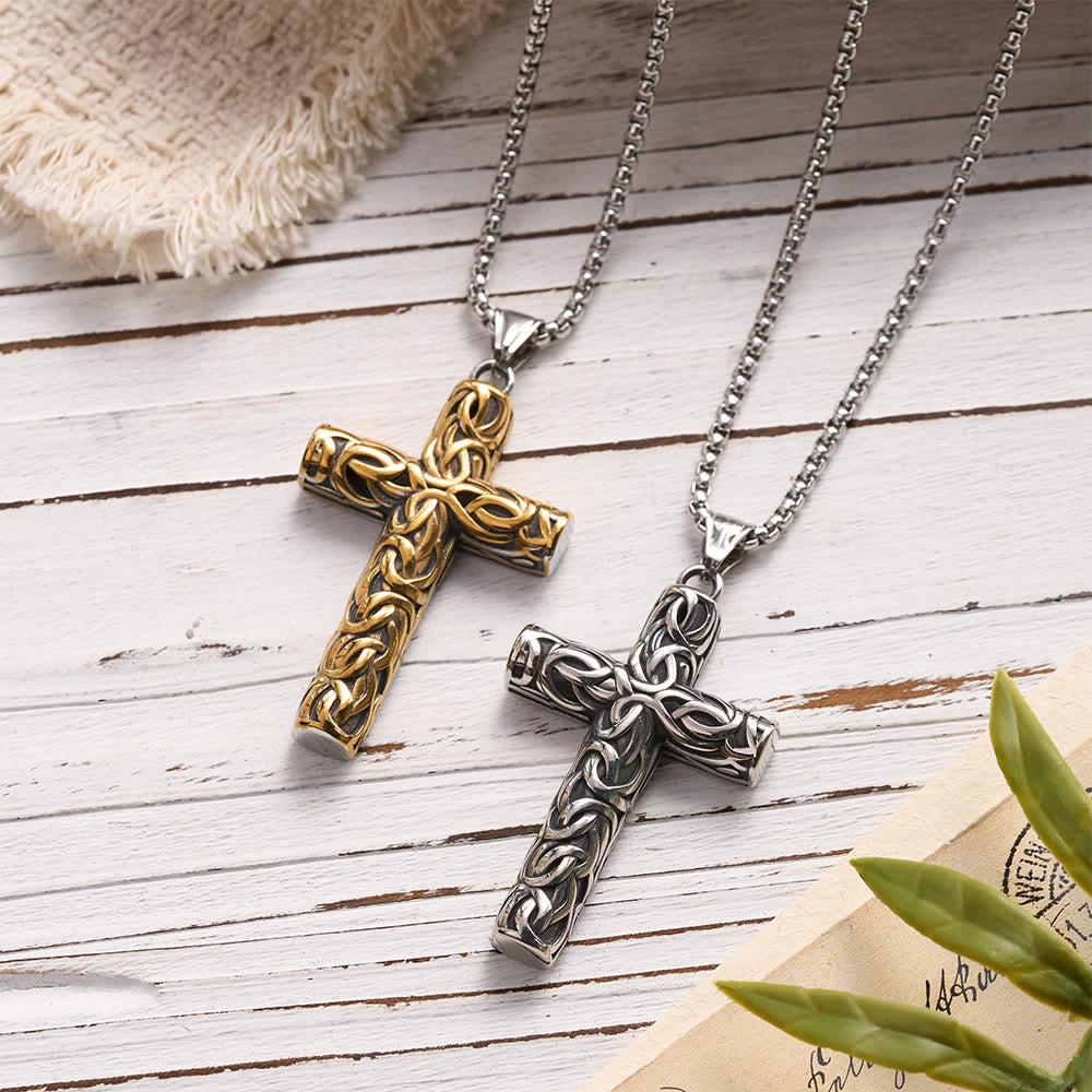 Christianartworkshop Hollow Twisted Knot Relief Cross Pendant Necklace: Timeless Emblem of Gentle Heavenly Guardianship - image 1