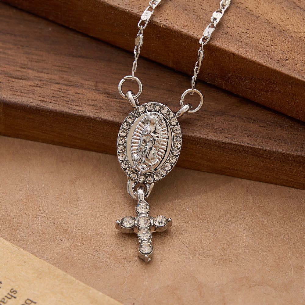 Christianartworkshop Two-Charm Our Lady & Cross Pendant Necklace: Timeless Emblem of Gentle Heavenly Guardianship - image 2