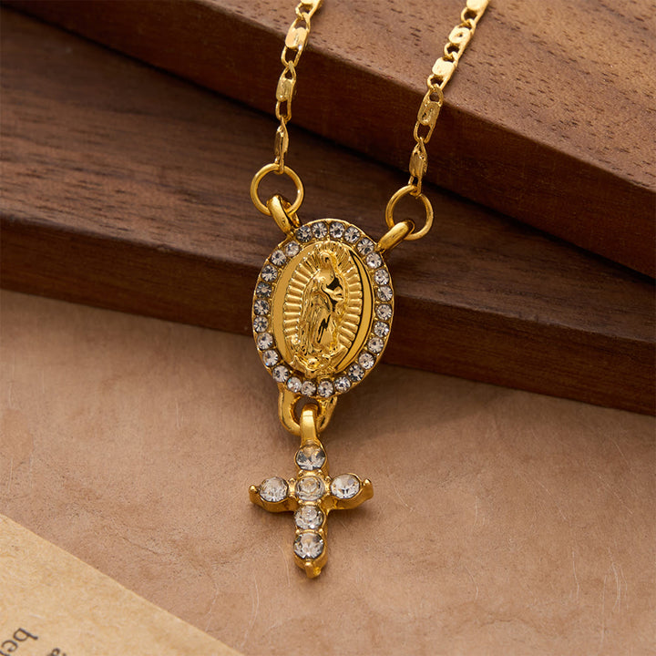 Christianartworkshop Two-Charm Our Lady & Cross Pendant Necklace: Timeless Emblem of Gentle Heavenly Guardianship - image 4