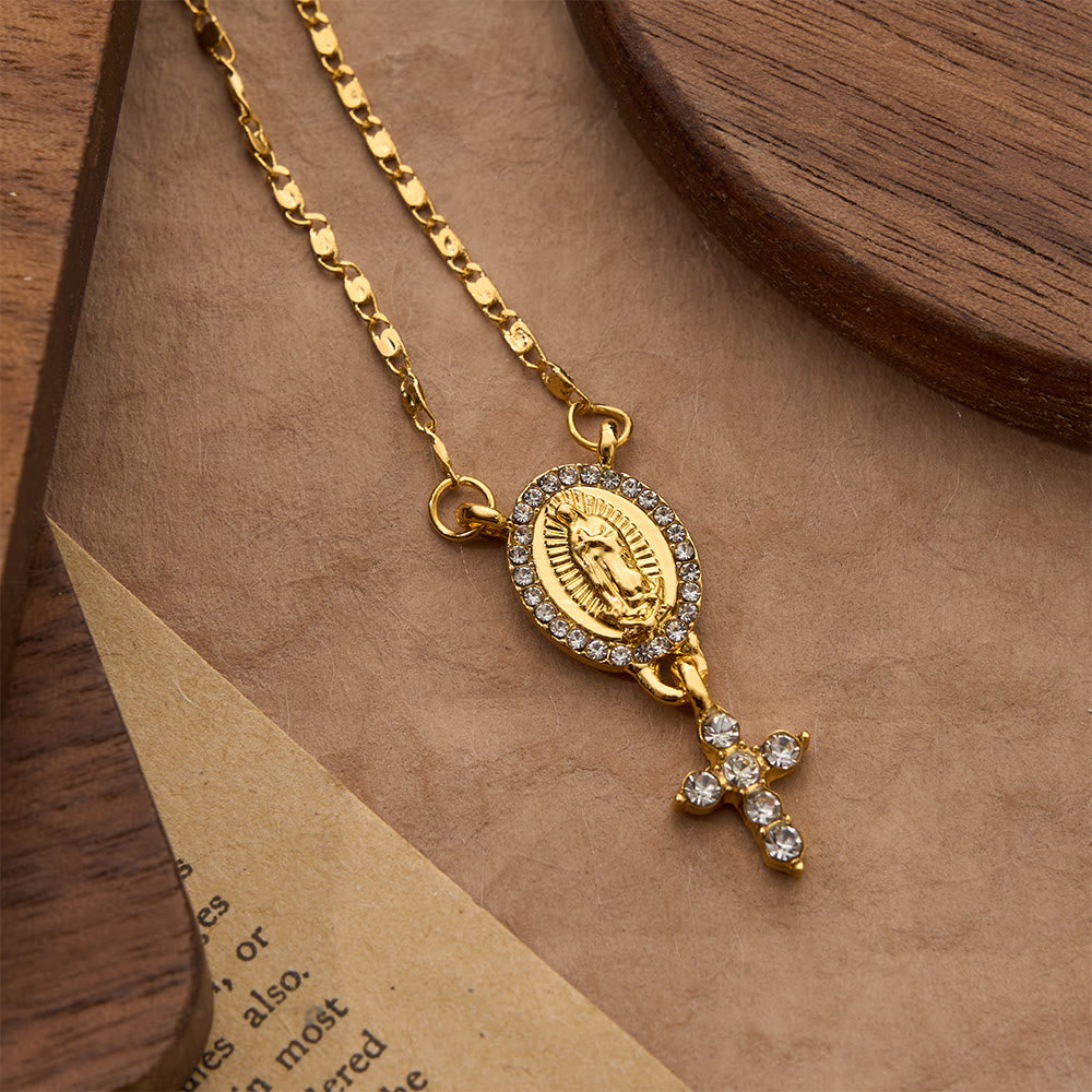 Christianartworkshop Two-Charm Our Lady & Cross Pendant Necklace: Timeless Emblem of Gentle Heavenly Guardianship - Golden - image 3